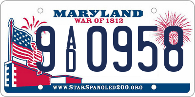 MD license plate 9AD0958