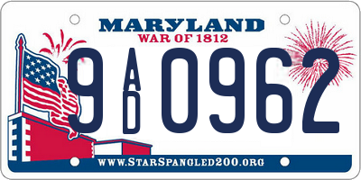 MD license plate 9AD0962