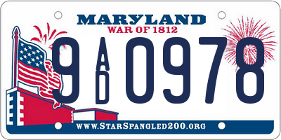 MD license plate 9AD0978