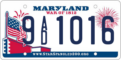 MD license plate 9AD1016