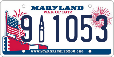 MD license plate 9AD1053