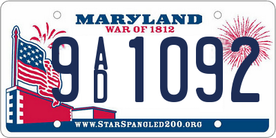 MD license plate 9AD1092