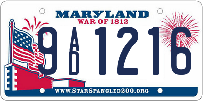 MD license plate 9AD1216