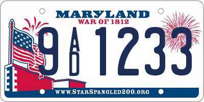 MD license plate 9AD1233