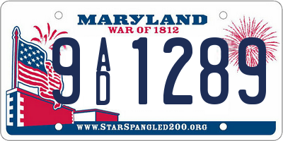 MD license plate 9AD1289