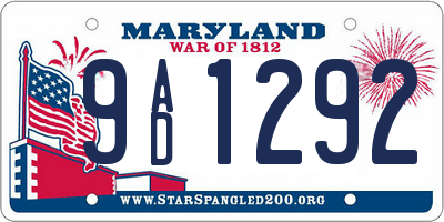 MD license plate 9AD1292