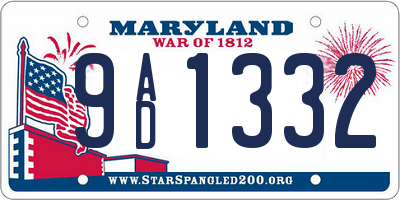 MD license plate 9AD1332
