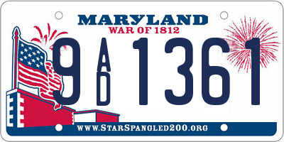 MD license plate 9AD1361