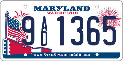 MD license plate 9AD1365