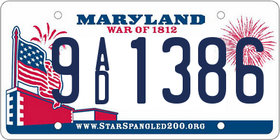 MD license plate 9AD1386
