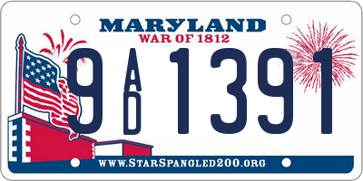 MD license plate 9AD1391