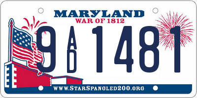 MD license plate 9AD1481