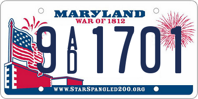 MD license plate 9AD1701