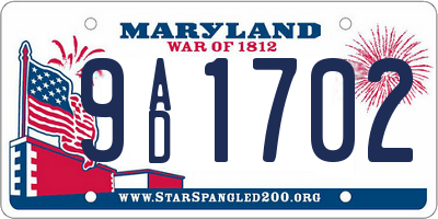 MD license plate 9AD1702