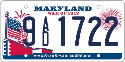 MD license plate 9AD1722