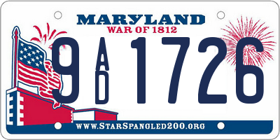 MD license plate 9AD1726