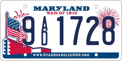 MD license plate 9AD1728