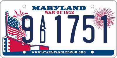 MD license plate 9AD1751