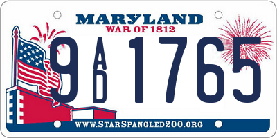MD license plate 9AD1765