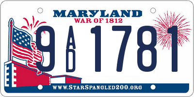 MD license plate 9AD1781