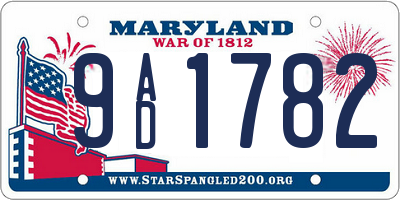 MD license plate 9AD1782