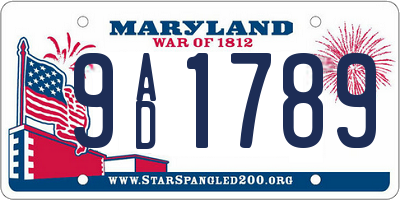 MD license plate 9AD1789