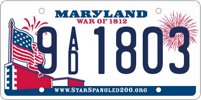 MD license plate 9AD1803
