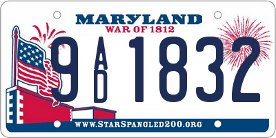 MD license plate 9AD1832
