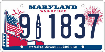 MD license plate 9AD1837