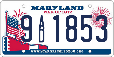 MD license plate 9AD1853