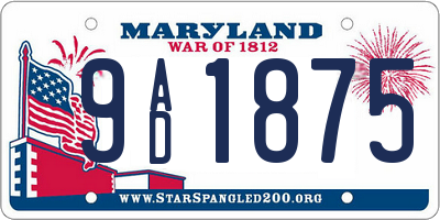 MD license plate 9AD1875
