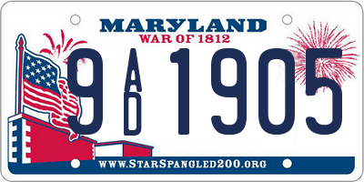 MD license plate 9AD1905