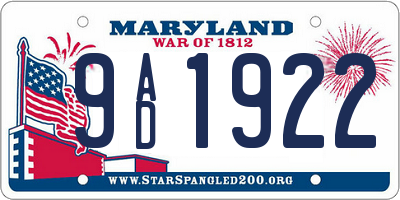 MD license plate 9AD1922