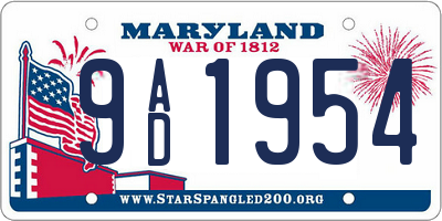 MD license plate 9AD1954
