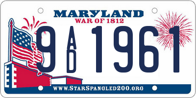 MD license plate 9AD1961