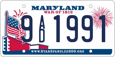 MD license plate 9AD1991