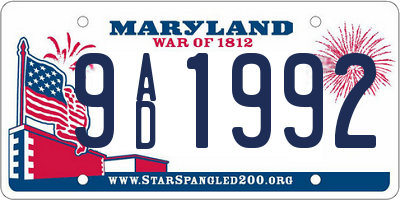 MD license plate 9AD1992