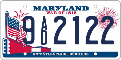 MD license plate 9AD2122