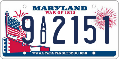 MD license plate 9AD2151
