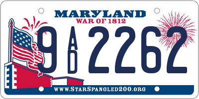 MD license plate 9AD2262