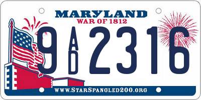 MD license plate 9AD2316