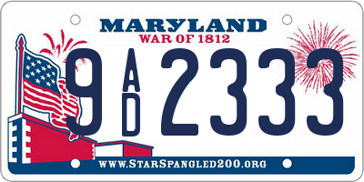 MD license plate 9AD2333
