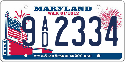 MD license plate 9AD2334