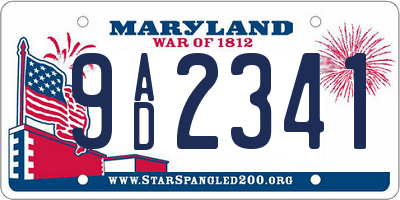 MD license plate 9AD2341