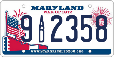 MD license plate 9AD2358