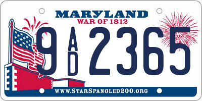 MD license plate 9AD2365