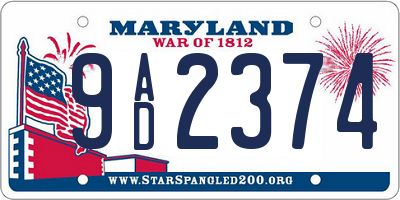 MD license plate 9AD2374