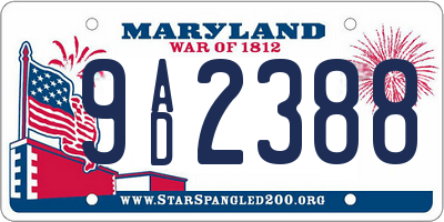 MD license plate 9AD2388