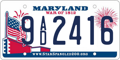 MD license plate 9AD2416
