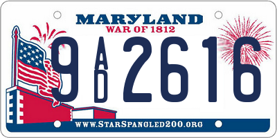 MD license plate 9AD2616